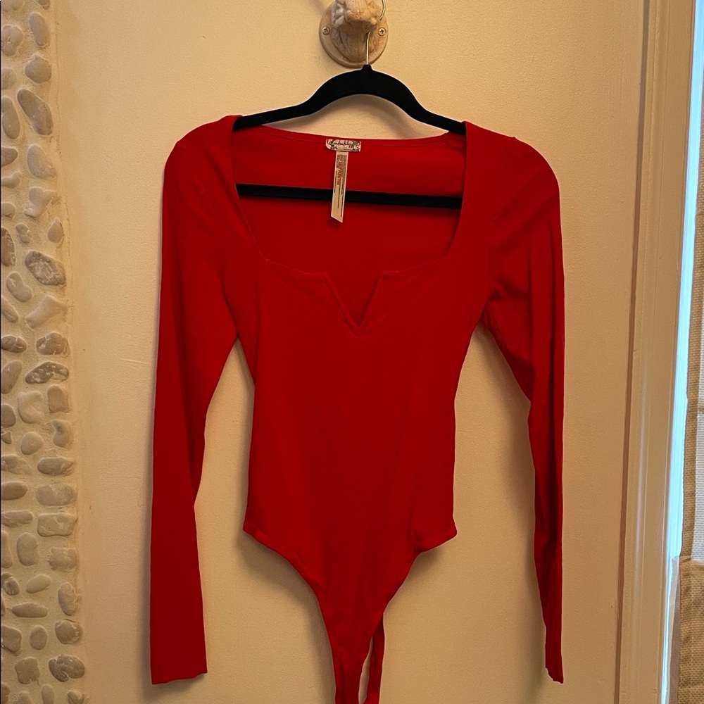 Free People V-Neck Red Bodysuit